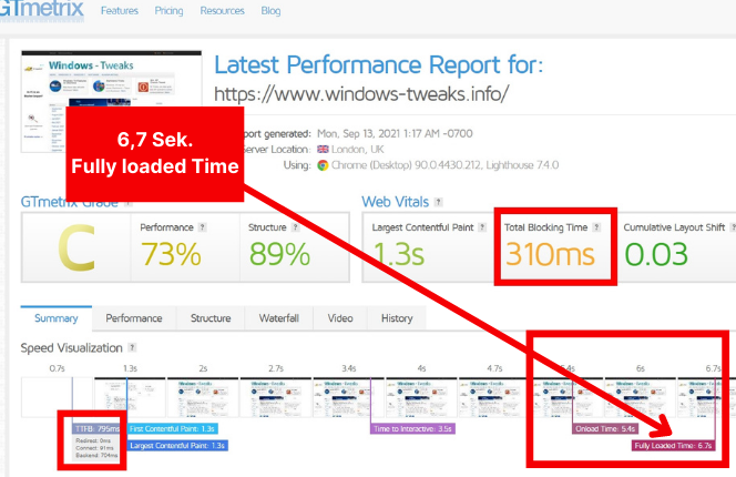 GTmetrix Page Speed optimieren C Grade - Testimonial - vorher - Webdesign Agentur - Relevantastic - Content Marketing Strategie - Mart-Jan Knoche SEO SEA Hamburg 01c - vorher